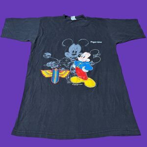 Vintage Sherrys Best Mickey Mouse Biker T Shirt Black Size Medium Cotton Oregon